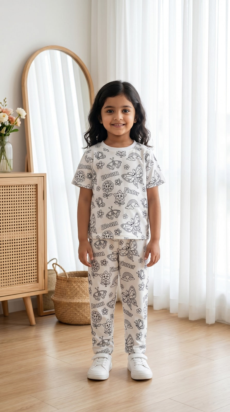Cute Butterfly & Rainbow DIY Coloring Girls And Boys Night Suit Set by SHAGUN KIDS