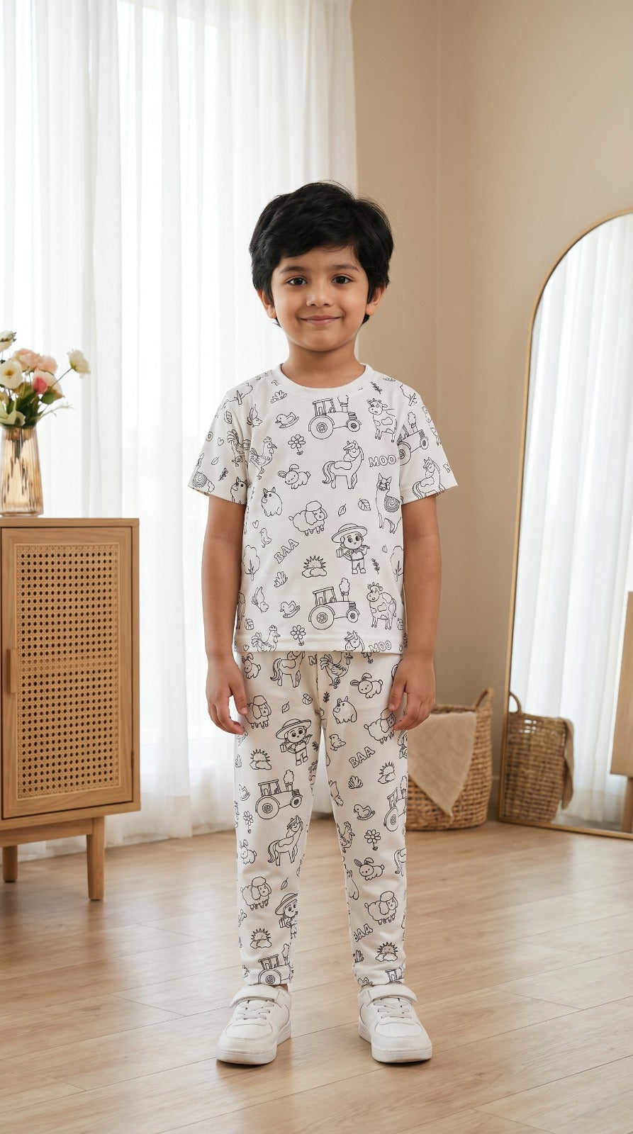 Cute Farm Theme DIY Coloring Kids Night Suit Set by SHAGUN KIDS