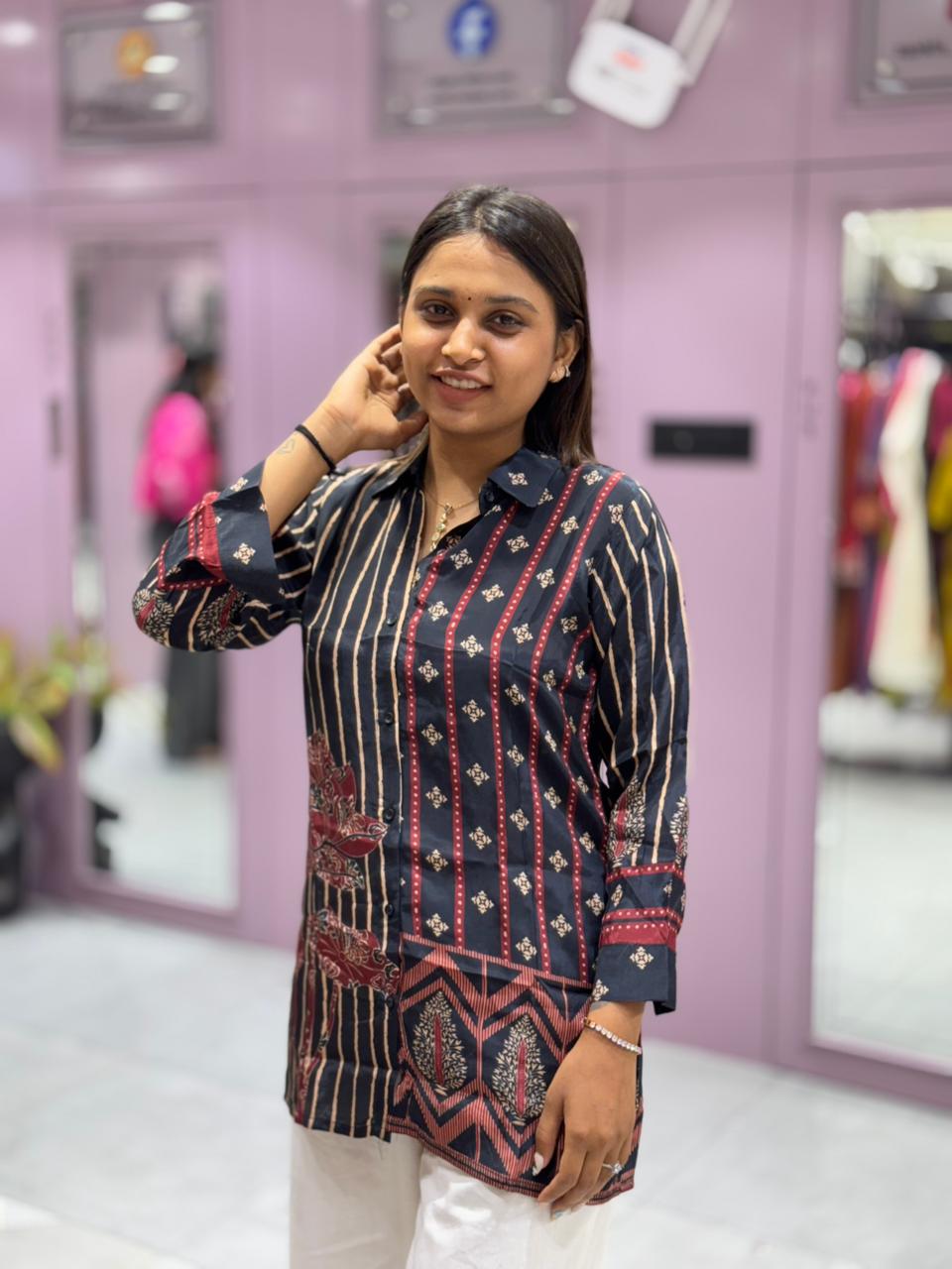 SHAGUN FASHION Premium Digital Printed Shirt Kurti with Off-White Pant Co-ord Set
