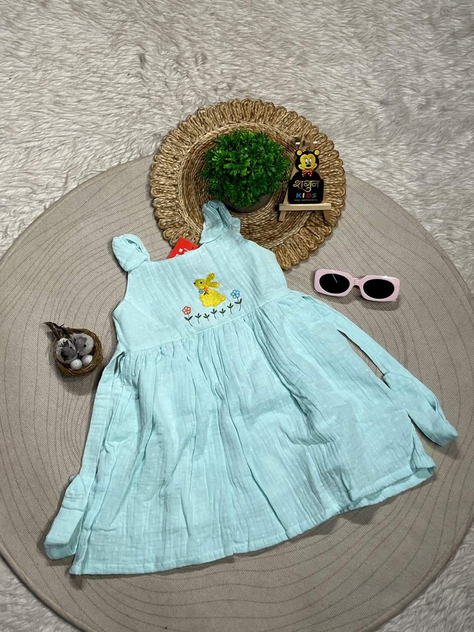 SHAGUN FASHION Cute Cotton Frock with Bunny Embroidery for Baby Girls
