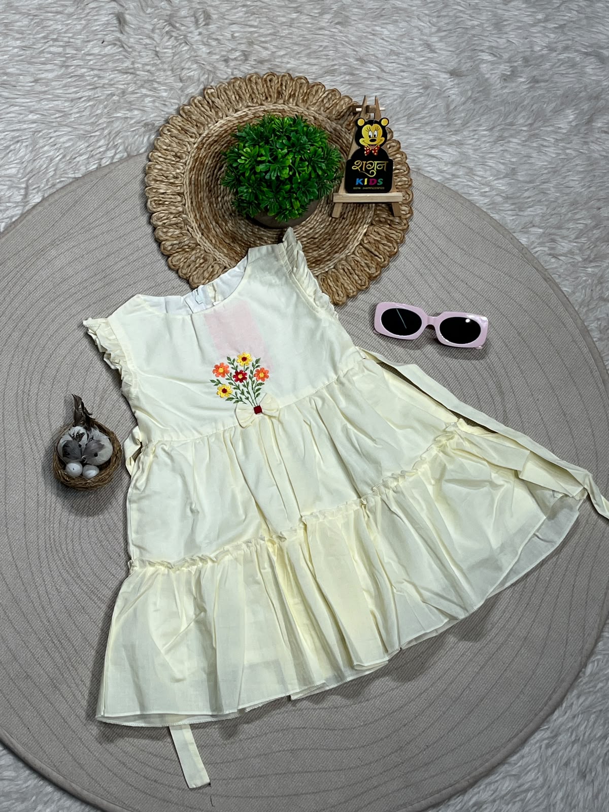 SHAGUN FASHION Beautiful Layered Cotton Frock with Flower Bouquet Embroidery for Baby Girls