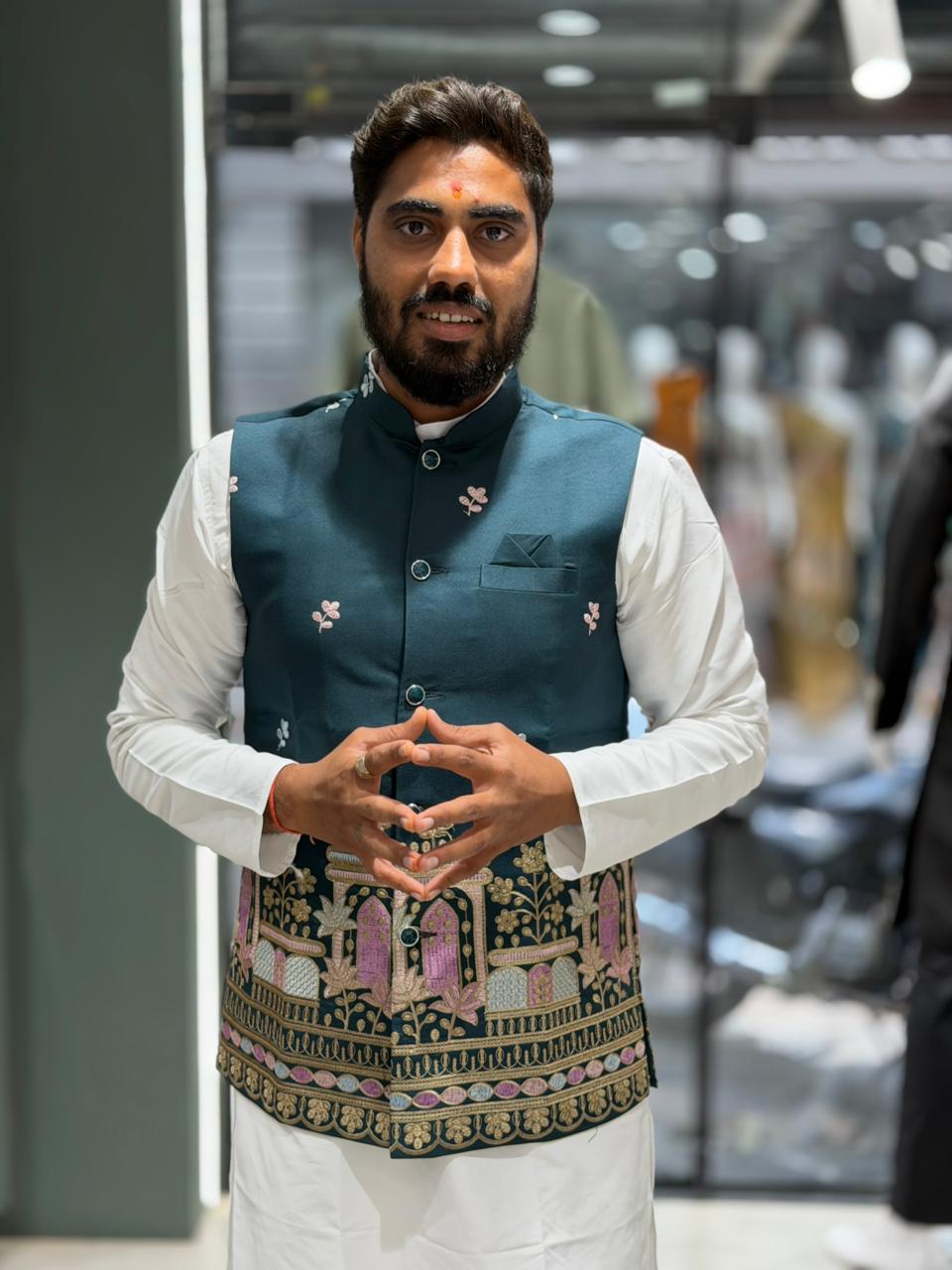 SHAGUN FASHION Exclusive Men's Traditional White Kurta Pajama Set with Premium Designer Embroidered Koti