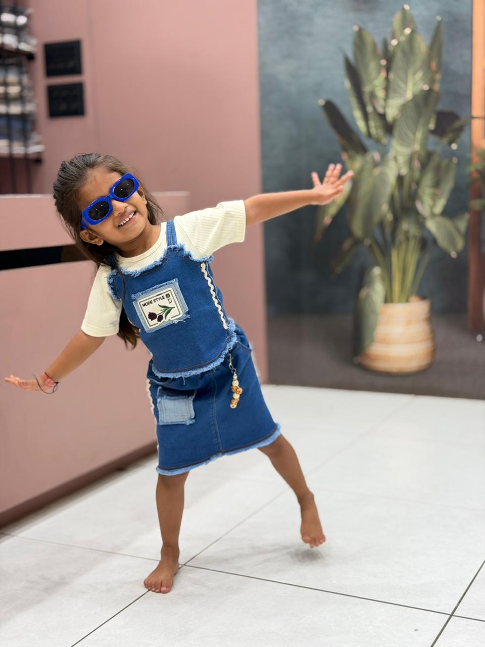 SHAGUN FASHION Cute Denim Dungaree Frock Set for Girls