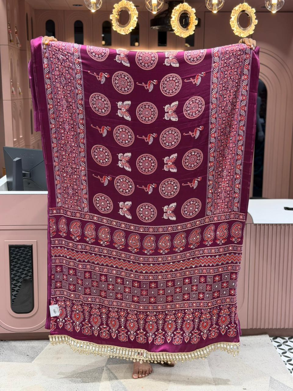 SHAGUN FASHION Premium Purple Bandhani Silk Saree
