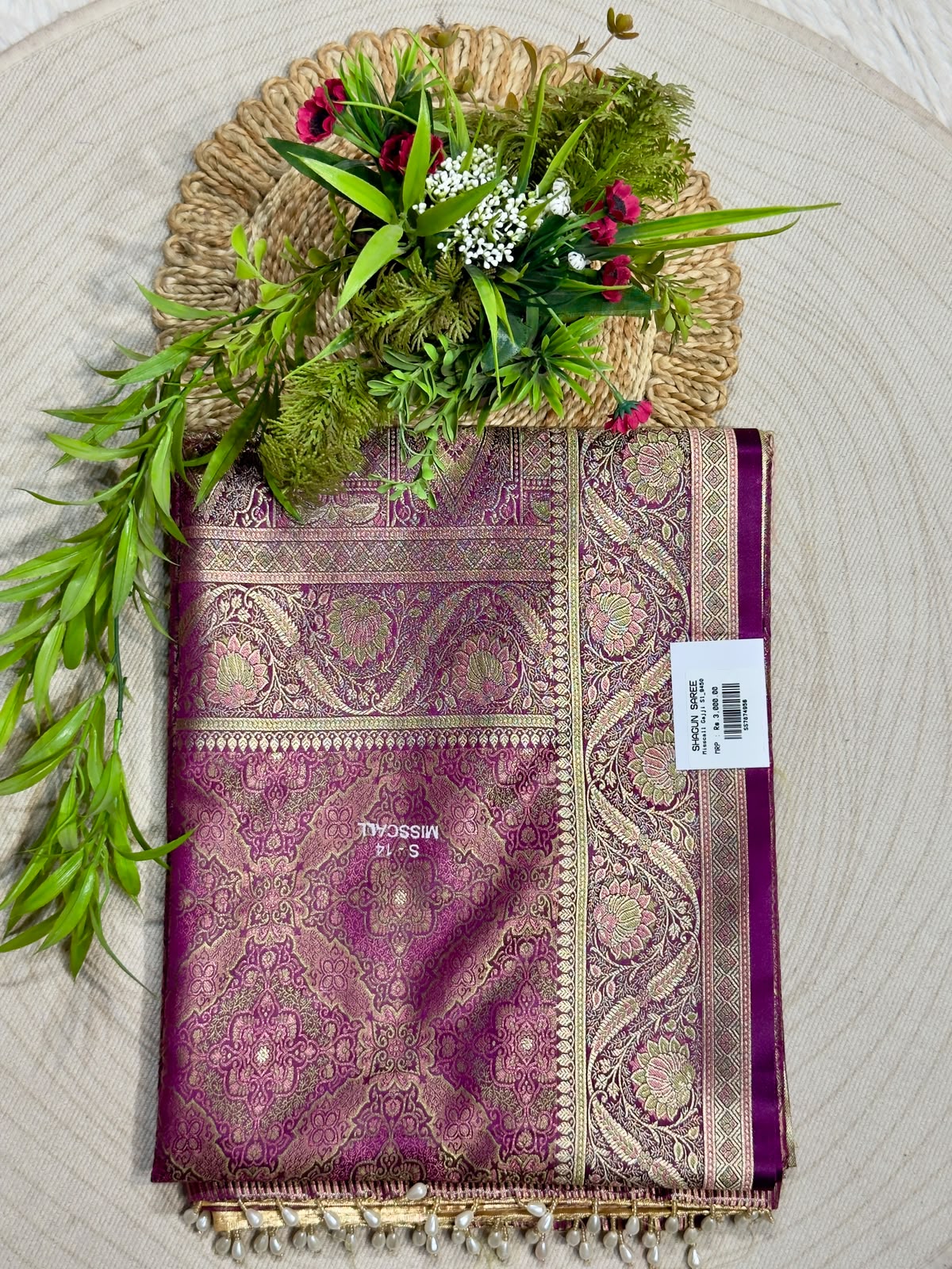 SHAGUN FASHION Premium Zari Woven Gajji Silk Saree with Elegant Pearl Latkan