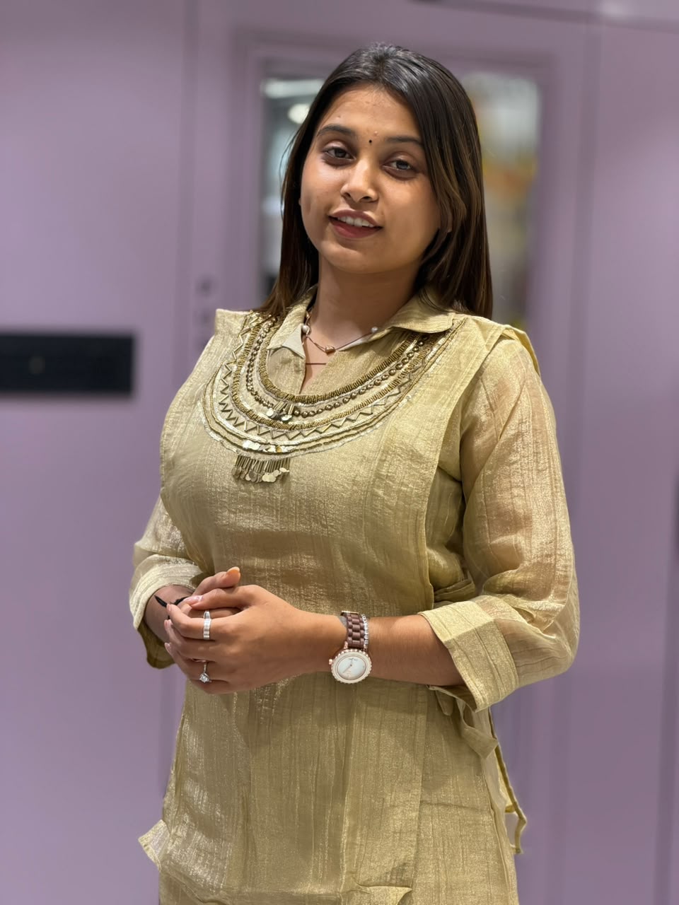 Elegant Metallic Golden-Olive Co-Ord Set by SHAGUN FASHION