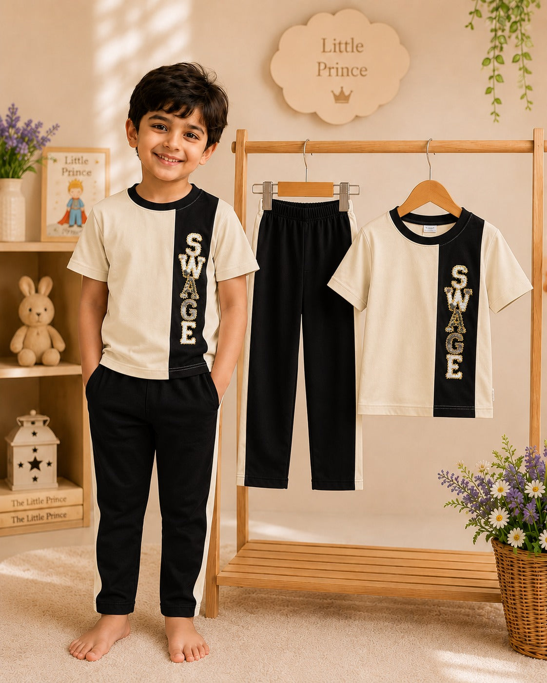 SHAGUN FASHION Boys Cotton Blend "SWAG" Printed T-Shirt and Track Pants Set (Pack of 1)