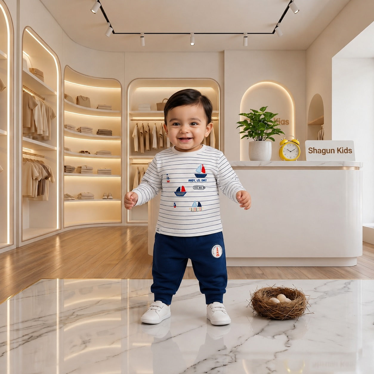 Cute & Cozy Baby Boy Nautical Print Full Sleeve T-Shirt and Jogger Track Pants Set