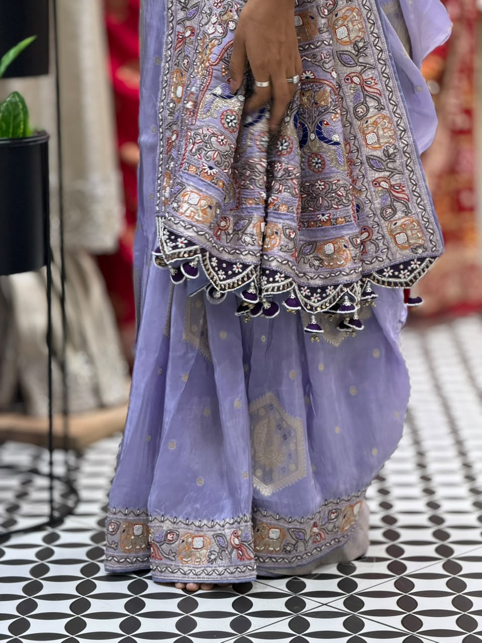 SHAGUN FASHION Luxury Lavender Silk Saree with Heavy Hand-Worked Designer Blouse