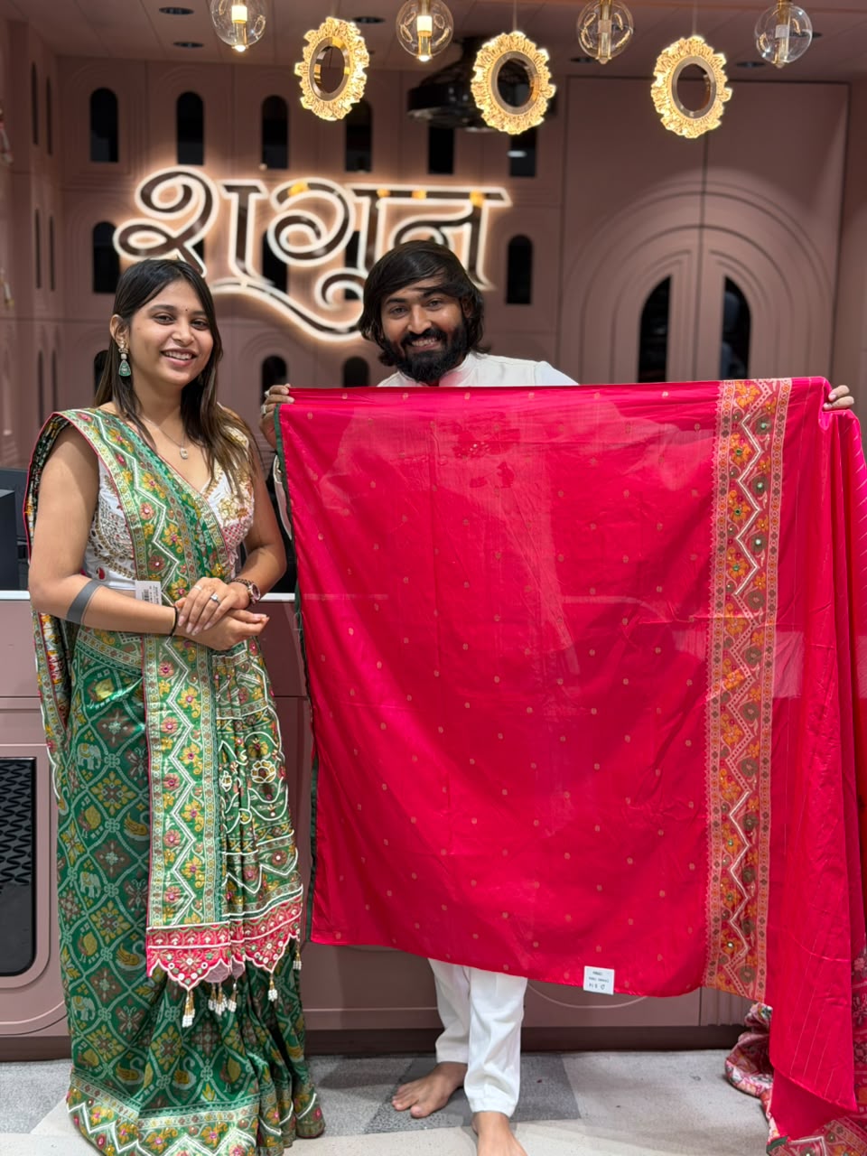 SHAGUN FASHION Exclusive Royal Patola Silk Saree with Heavy Cutwork Border & Mirror Work Blouse