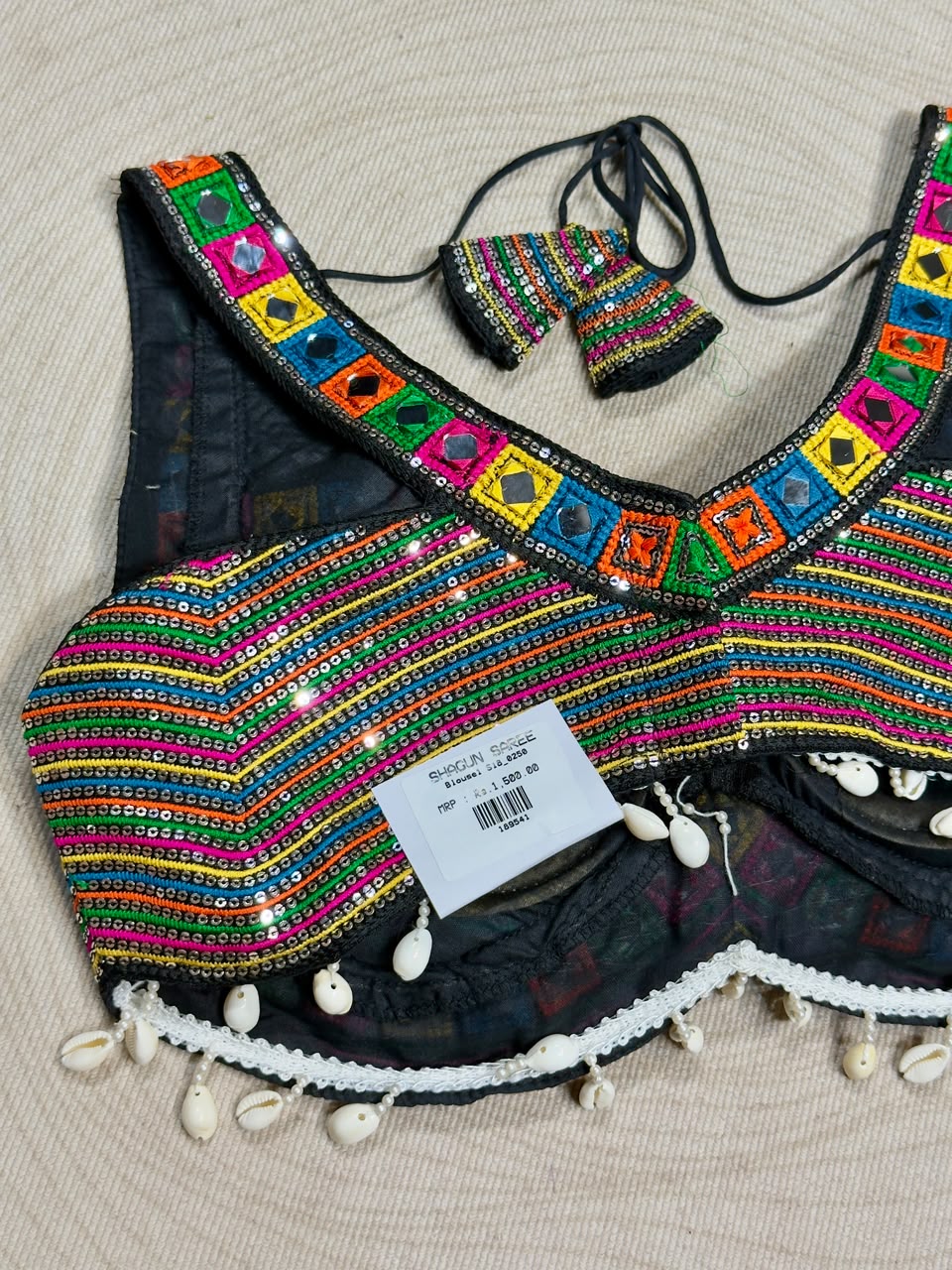Black Designer Navratri Special Kutchi Work & Mirror Choli Blouse
