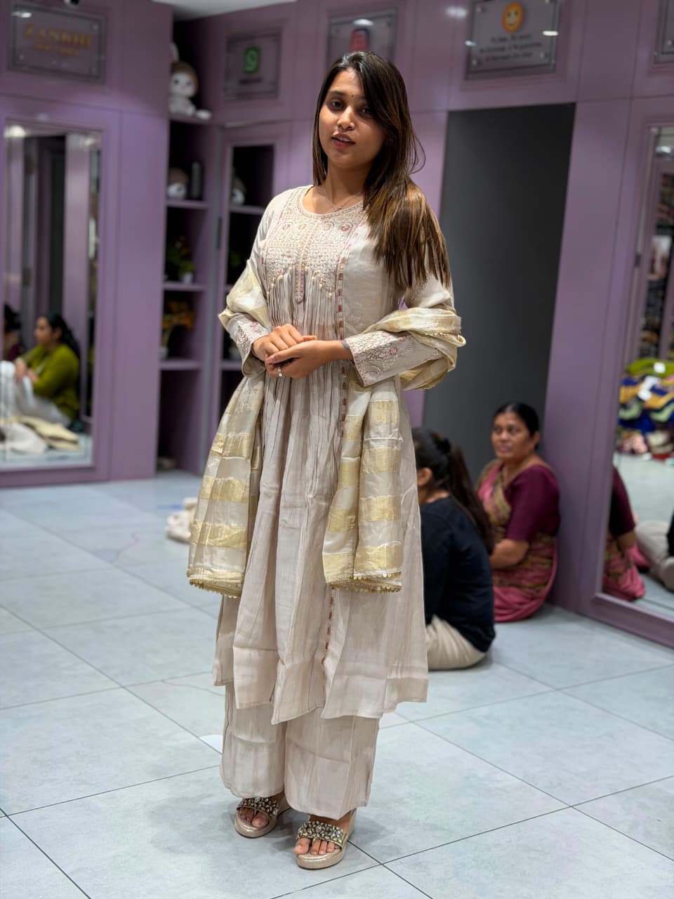 SHAGUN FASHION Premium Embroidered Silk Kurti Palazzo Set with Woven Dupatta