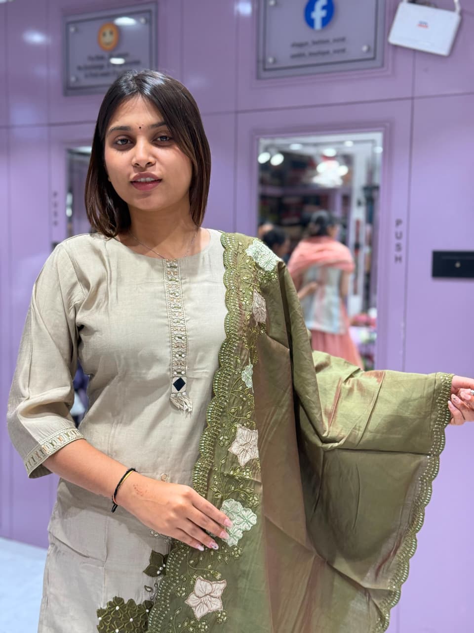 SHAGUN FASHION – Exclusive Handwork Kurti Pant Set with Cutwork Organza Dupatta