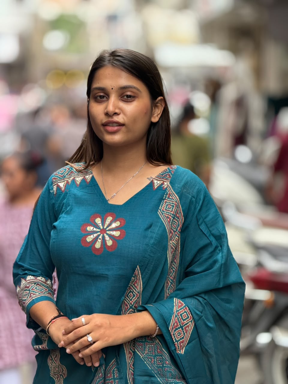SHAGUN FASHION – Traditional Teal Blue Printed Kurti Set with Dupatta