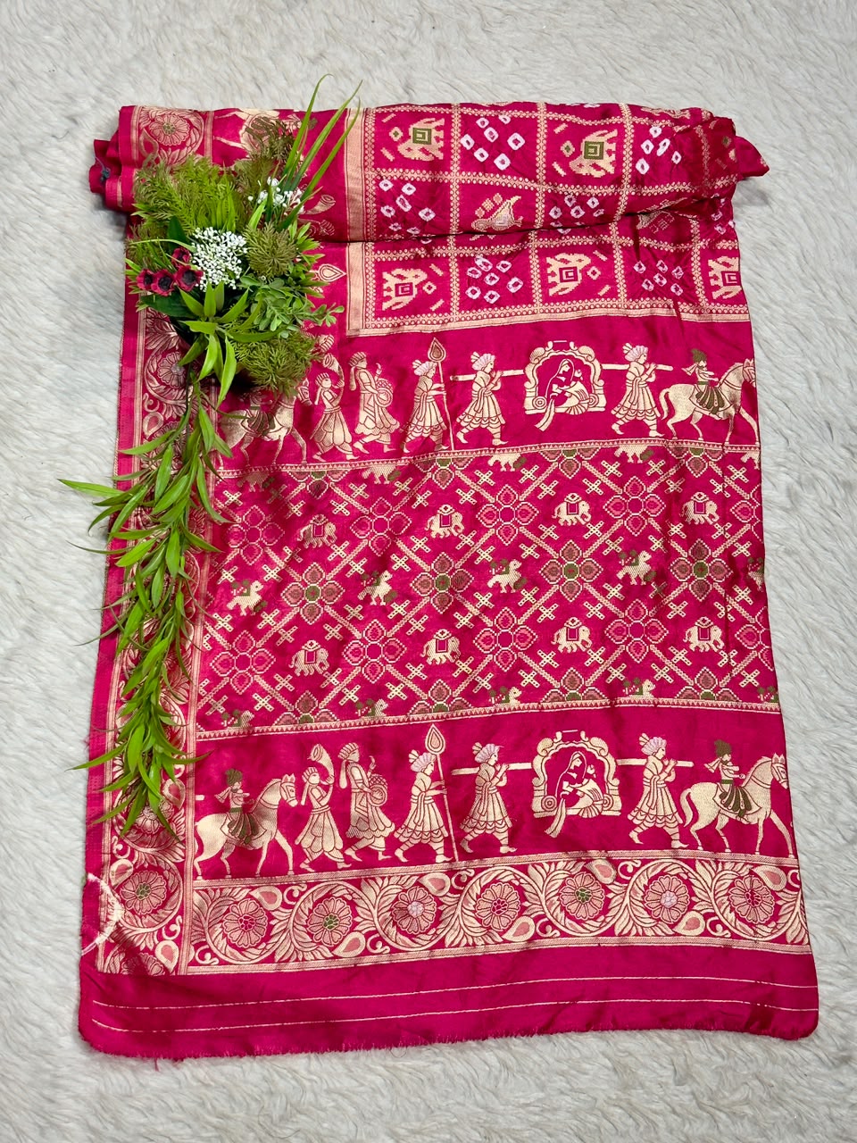 Royal Blue Banarasi Silk Saree with Traditional Baarat & Patola Motifs
