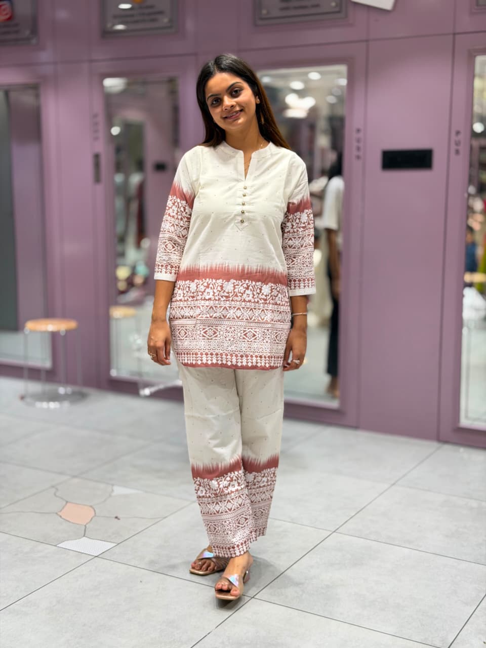 SHAGUN FASHION White Printed & Embroidered Short Kurti with Matching Pant Set