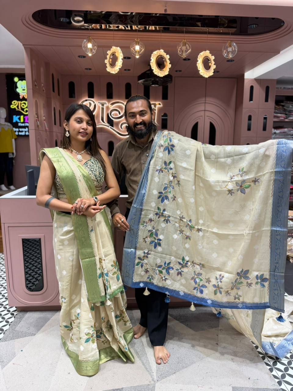 Product Title: Premium Hand-Painted Organza Silk Saree Collection | Exclusively by SHAGUN FASHION on zankhi.in