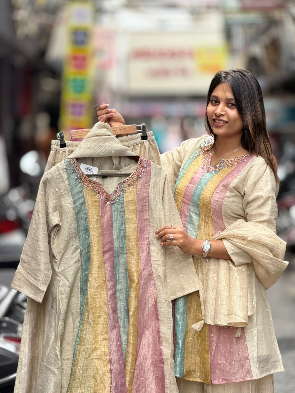 SHAGUN FASHION Multi-Color Pastel Striped Kurti Set