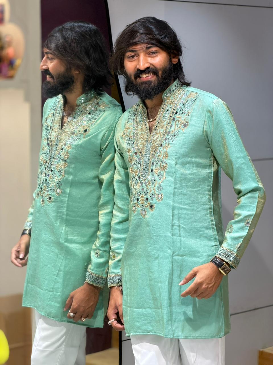 Premium Designer Short Kurta Set with Mirror Work by SHAGUN FASHION