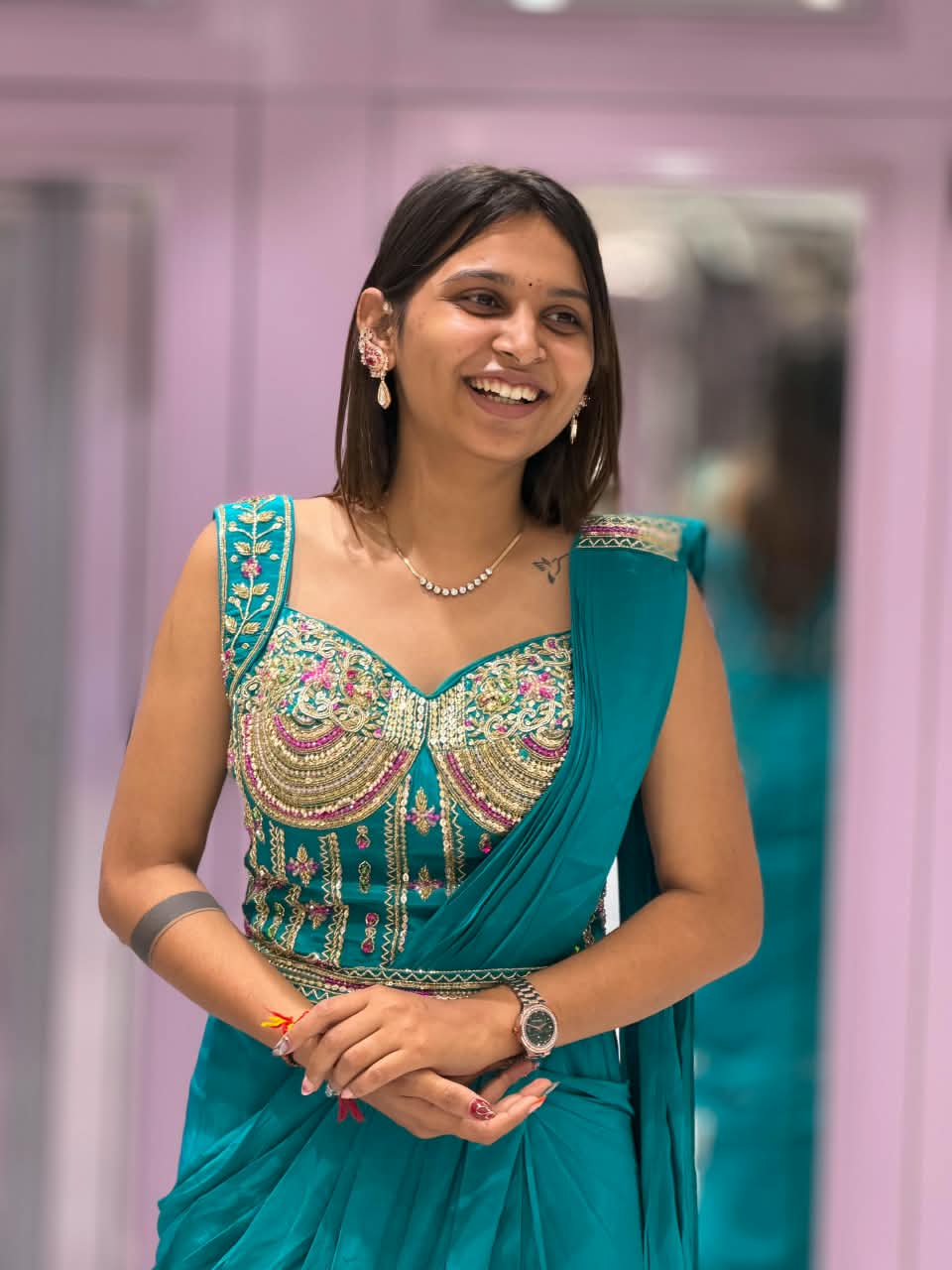 SHAGUN FASHION Ready to Wear Designer Saree with Heavy Worked Blouse & Matching Belt