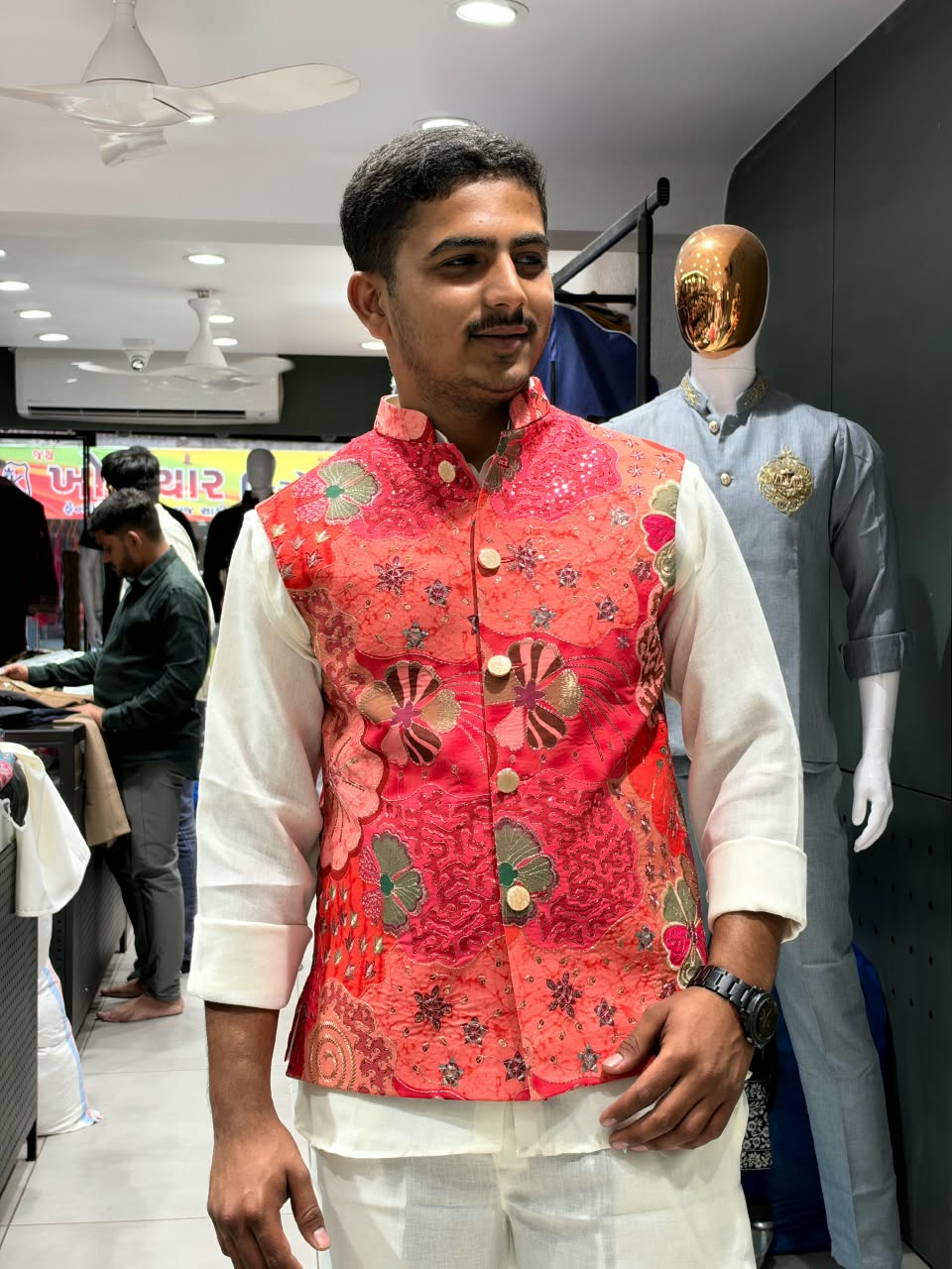 SHAGUN FASHION Premium Men's Floral Art & Patchwork Modi Jacket β Designer Ethnic Sadri Collection for zankhi.in