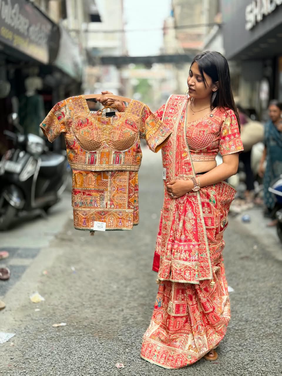 SHAGUN FASHION – Royal Designer Patchwork Bridal Saree & Padded Blouse Set