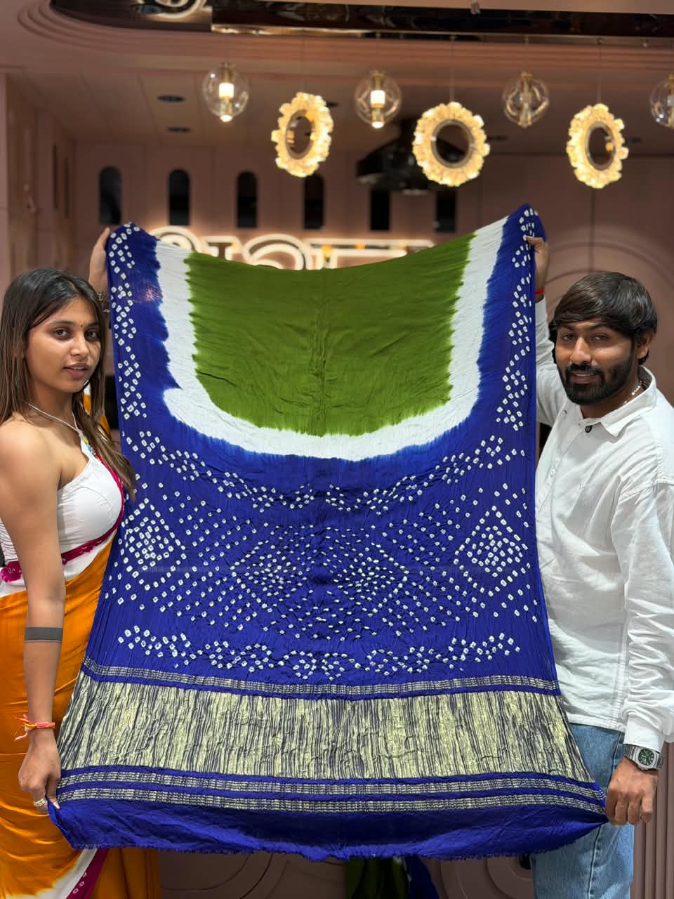 SHAGUN FASHION Exclusive Multi-Color Bandhani & Leheriya Silk Saree with Zari Border