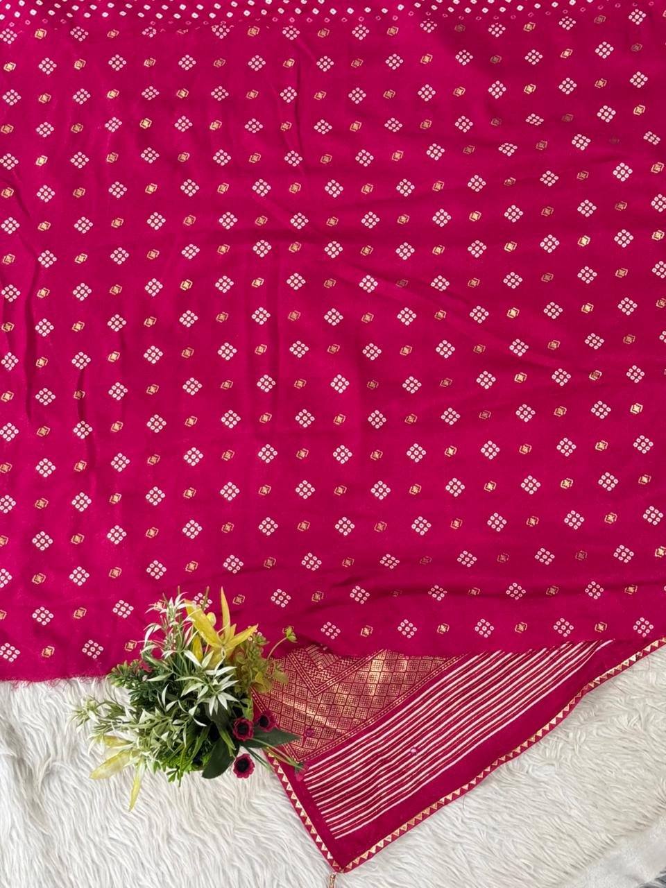 SHAGUN FASHION Premium Bandhani Print Art Silk Saree with Rich Zari Border & Mandala Motif Pallu