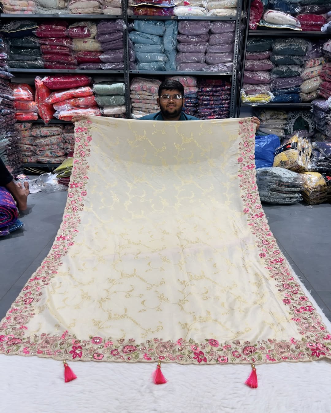 β¨ Elegant Organza Party Wear Saree with Embroidered Floral Border & Blouse | Wedding & Festive Saree by Shagun Sarees πΈπ«