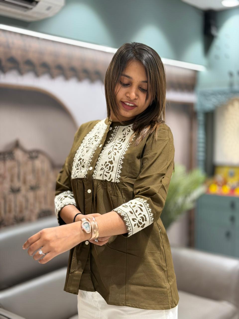 SHAGUN FASHION Women’s Cotton Embroidered Short Kurti Top – Casual Ethnic Wear (Multiple Colors)