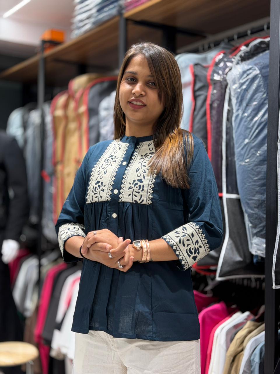 SHAGUN FASHION Women’s Cotton Embroidered Short Kurti Top – Casual Ethnic Wear (Multiple Colors)