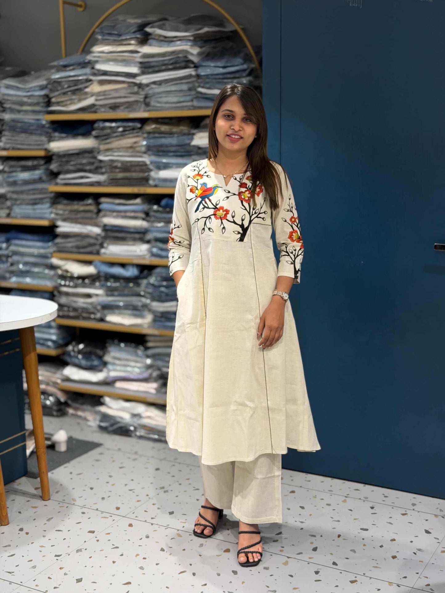 SHAGUN FASHION Cotton Kurta Set with Bird & Floral Embroidery | Ethnic Wear for Women