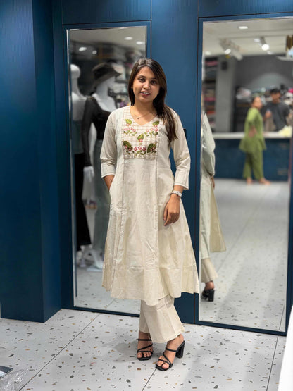 SHAGUN FASHION Cotton Kurti Set with Floral Embroidery |  Ethnic Wear for Women
