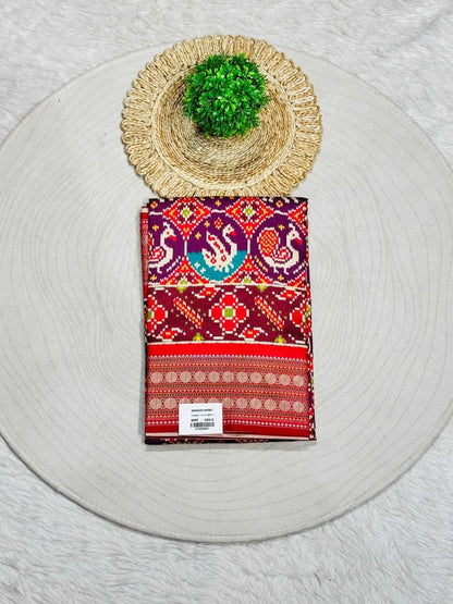 Red Elephant Motif Patola Print Saree | Traditional Festive Wear by Shagun Sarees
