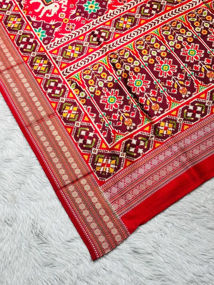 Patola Silk Saree with Elephant Motifs & Ikat Design | Traditional Festive Saree by SHAGUN FASHION