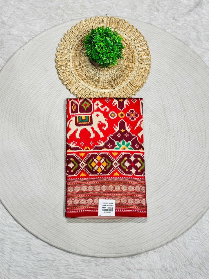 Patola Silk Saree with Elephant Motifs & Ikat Design | Traditional Festive Saree by SHAGUN FASHION