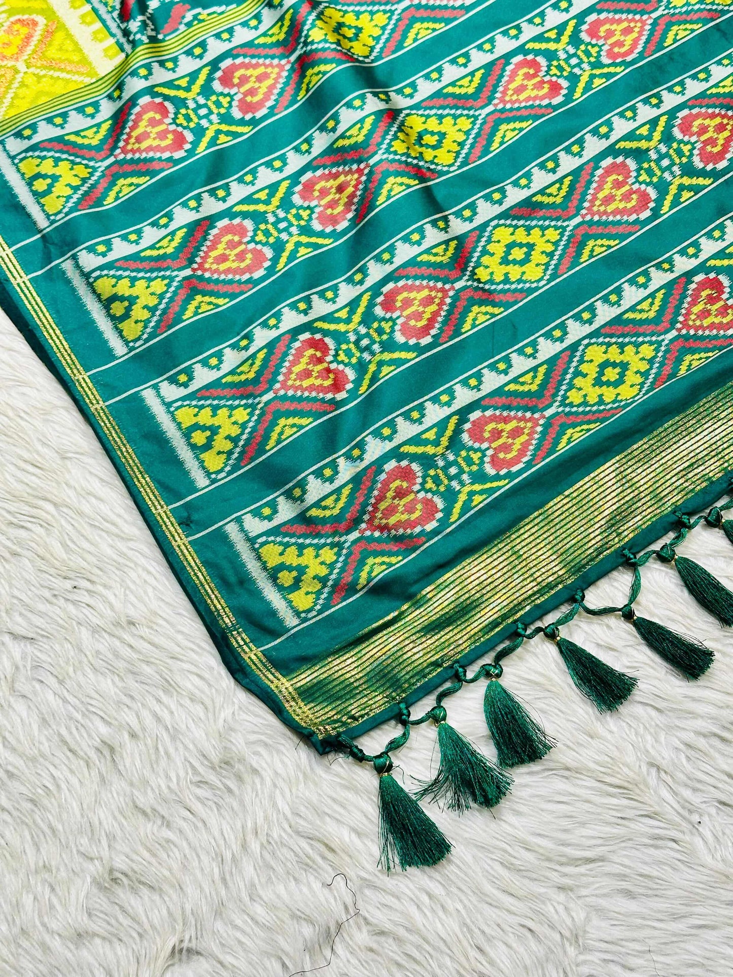Patola Silk Saree with Tassels & Contrast Border | Designer Ethnic Wear by SHAGUN FASHION