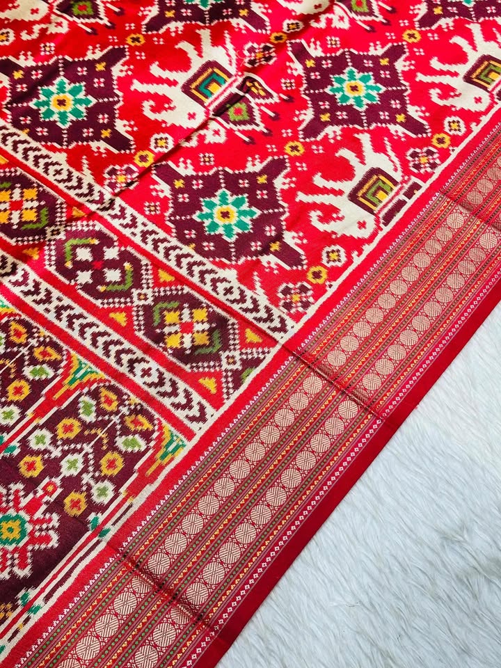 Patola Silk Saree with Elephant Motifs & Ikat Design | Traditional Festive Saree by SHAGUN FASHION