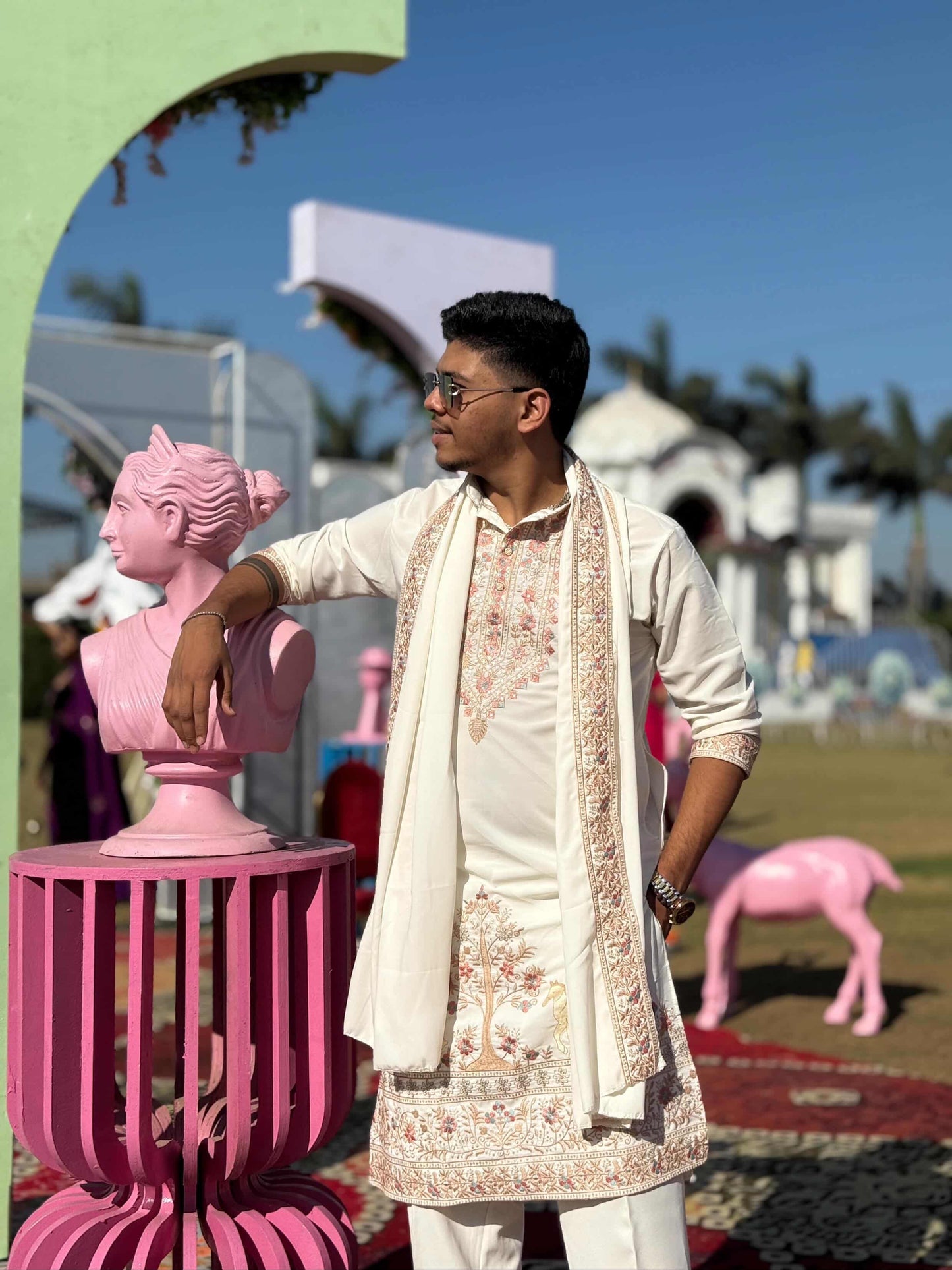 SHAGUN FASHION Ivory Embroidered Kurta Set with Dupatta – Heritage Motif Festive Wear