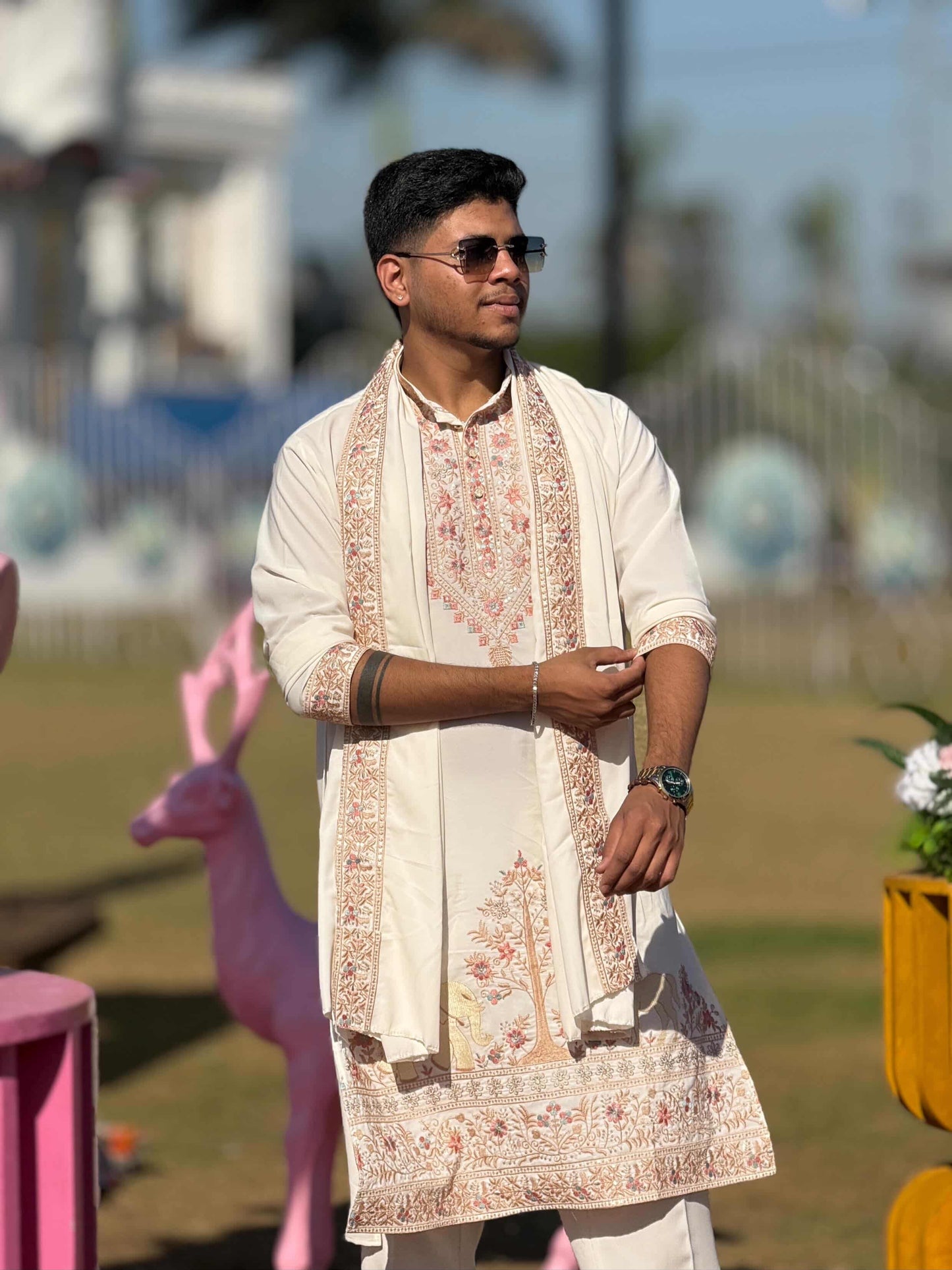 SHAGUN FASHION Ivory Embroidered Kurta Set with Dupatta – Heritage Motif Festive Wear