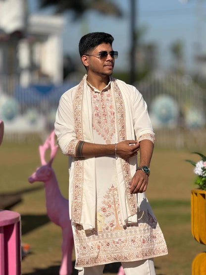 SHAGUN FASHION Ivory Embroidered Kurta Set with Dupatta – Heritage Motif Festive Wear