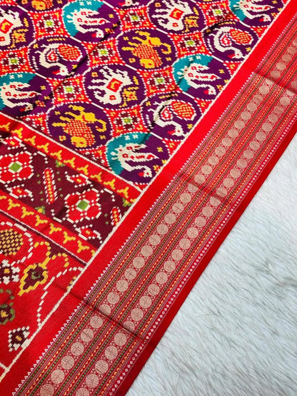 Red Elephant Motif Patola Print Saree | Traditional Festive Wear by Shagun Sarees