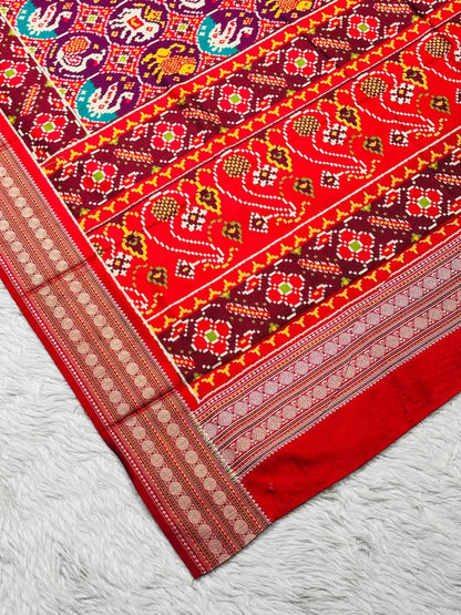 Red Elephant Motif Patola Print Saree | Traditional Festive Wear by Shagun Sarees