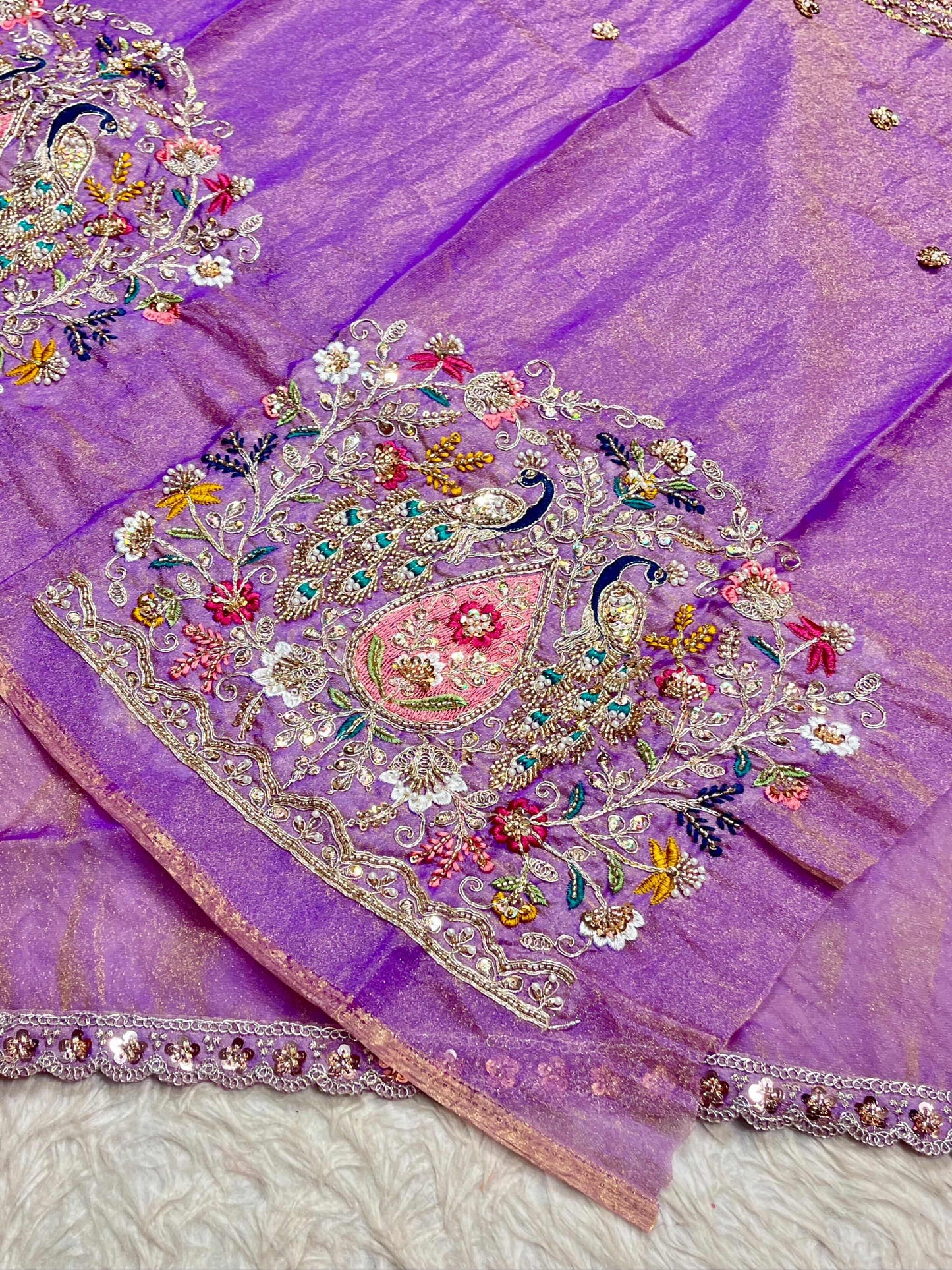 Organza Silk Embroidered Saree with Peacock Design | Designer Party Wear by SHAGUN FASHION