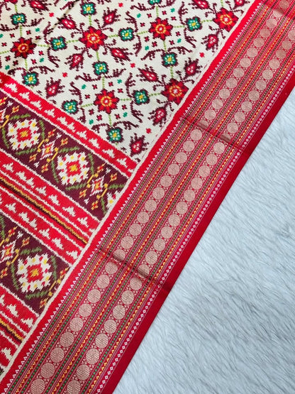 Patola Print Saree with Cream Floral Design | Traditional Saree by Shagun Sarees
