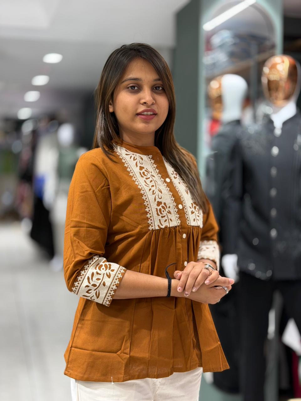 SHAGUN FASHION Women’s Cotton Embroidered Short Kurti Top – Casual Ethnic Wear (Multiple Colors)