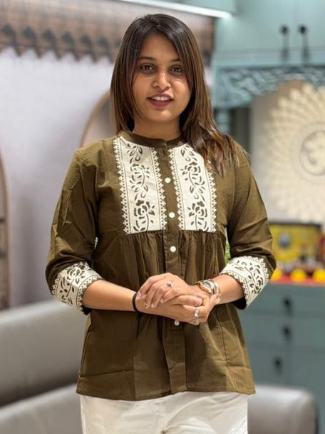 SHAGUN FASHION Women’s Cotton Embroidered Short Kurti Top – Casual Ethnic Wear (Multiple Colors)
