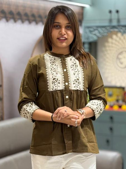 SHAGUN FASHION Women’s Cotton Embroidered Short Kurti Top – Casual Ethnic Wear (Multiple Colors)