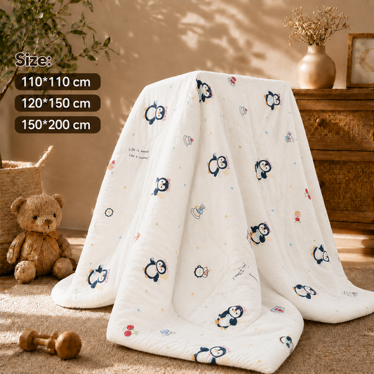 Cute Penguin Print Soft Quilted Baby Blanket – All Season