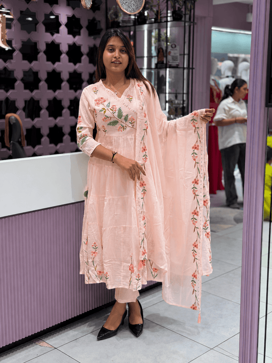 Title: SHAGUN FASHION Elegant Off-White Floral Anarkali Kurti Set with Dupatta
